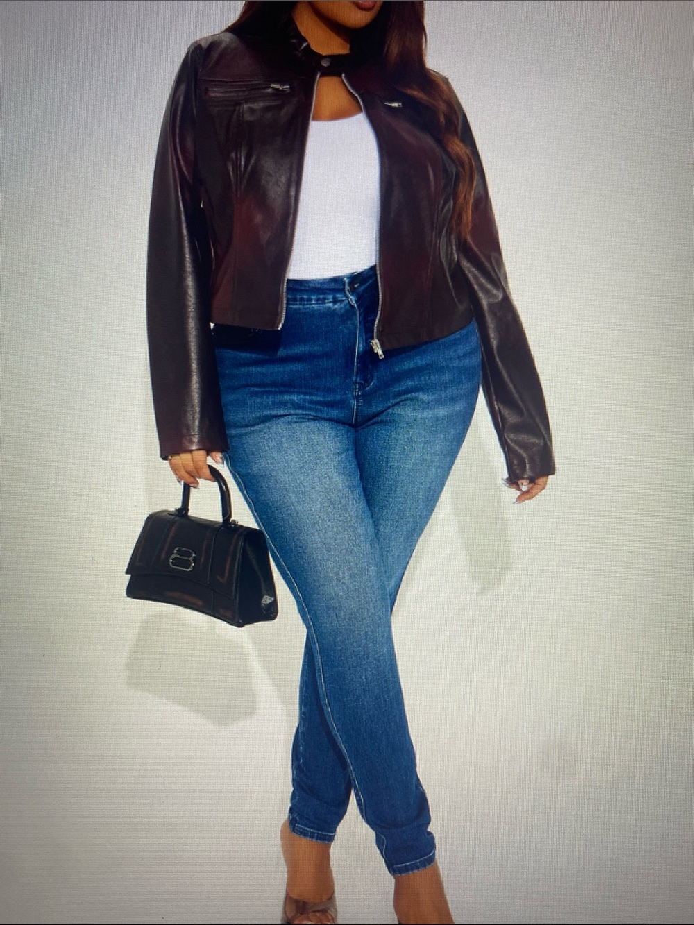 NWT Fashion Nova Burning Rose Washed Faux Leather Moto Jacket - Wine